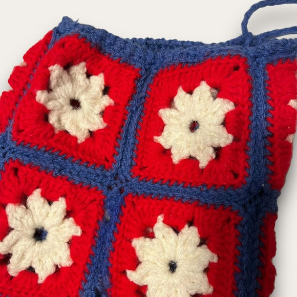 Vintage Floral Crochet Drawstring Pouch Accessory Bag School Makeup - Picture 2 of 6